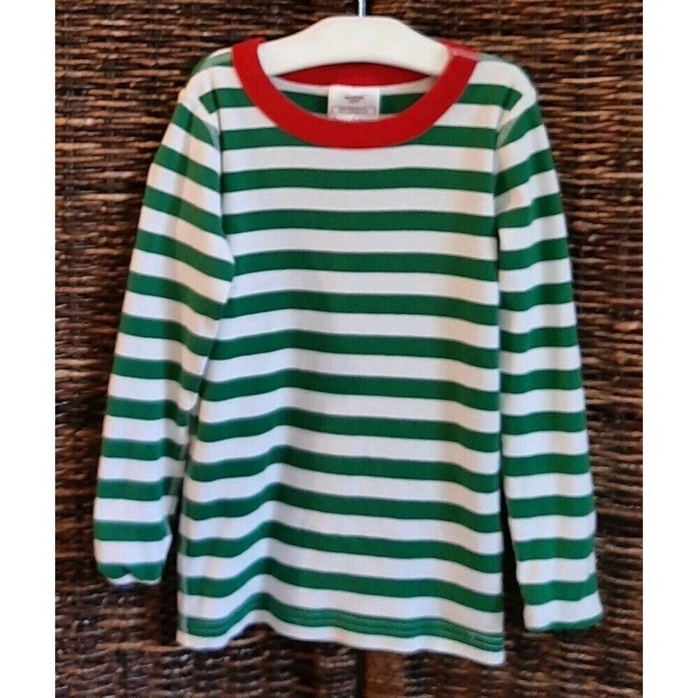 Hanna Andersson Long Sleeve Striped Pajama Shirt Kids 6-7 120 Green Christmas
